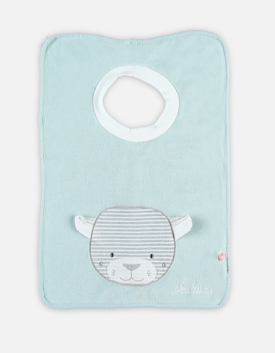 The "funny" mint green bib from the Anna & Milo collection