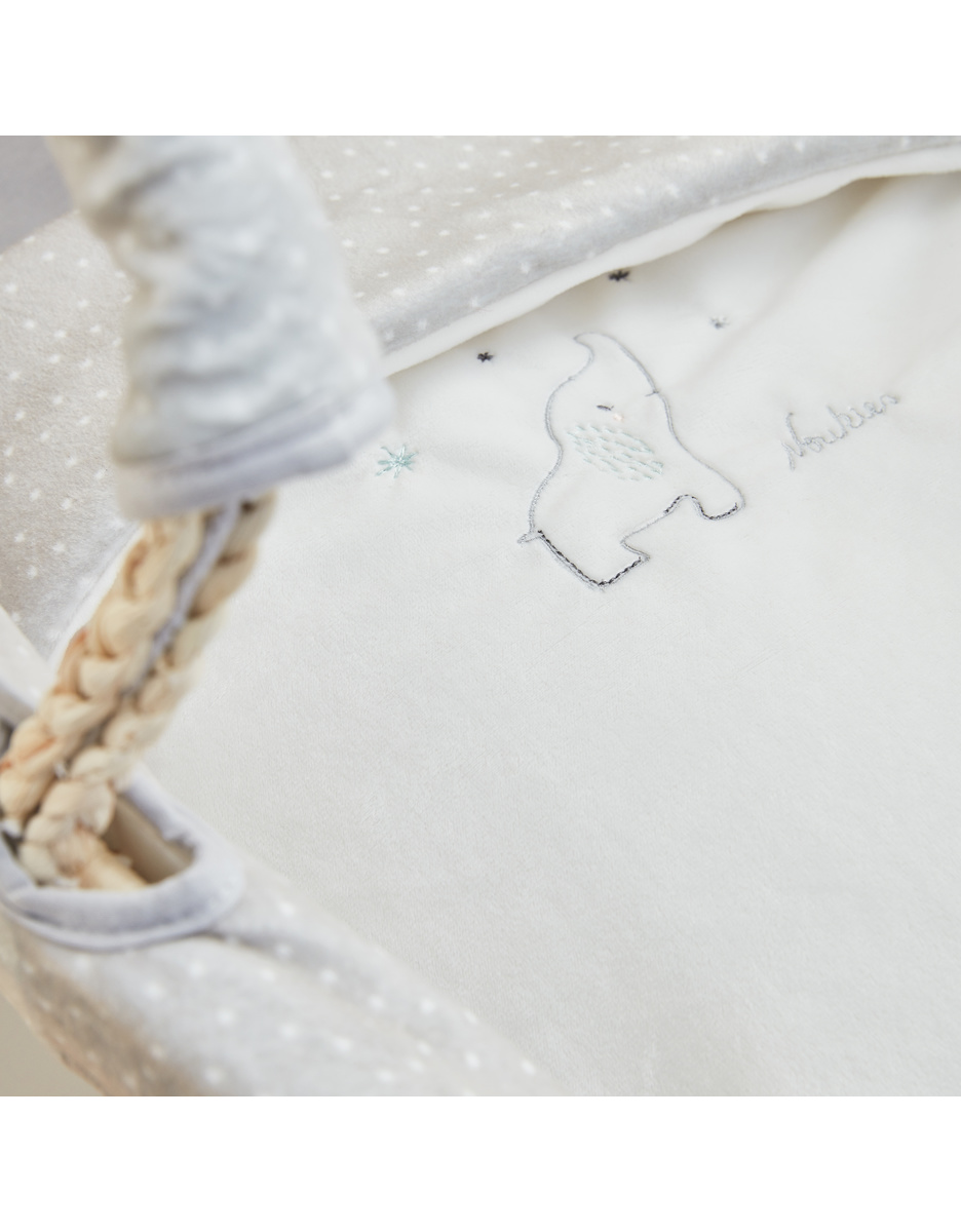 Embroidered starry grey Veloudoux baby basket from the Anna & Milo collection