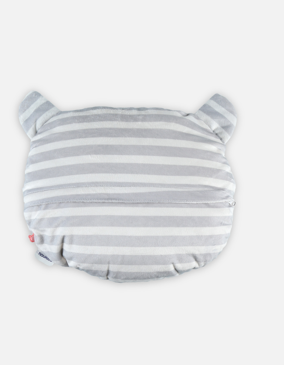 Lichtgrijs, ultra zacht kussen met streepjes en afneembare hoes uit Veloudoux® uit de Anna & Milo collectie.