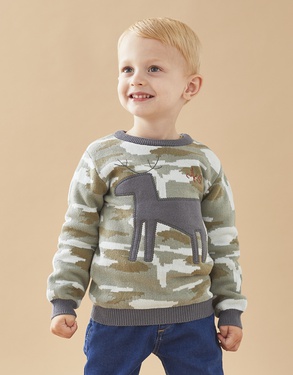Camouflage knitted jumper, kaki/eucalyptus