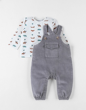 Overall + t-shirt set, ribfluweel
