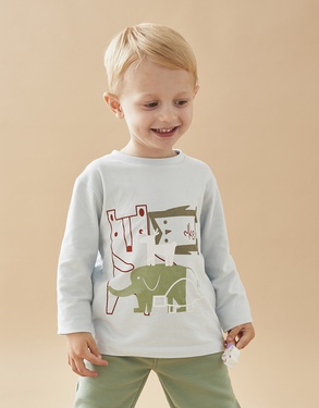 Long-sleeved t-shirt with animal print, aqua