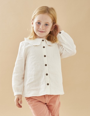Openwork poplin blouse, off-white