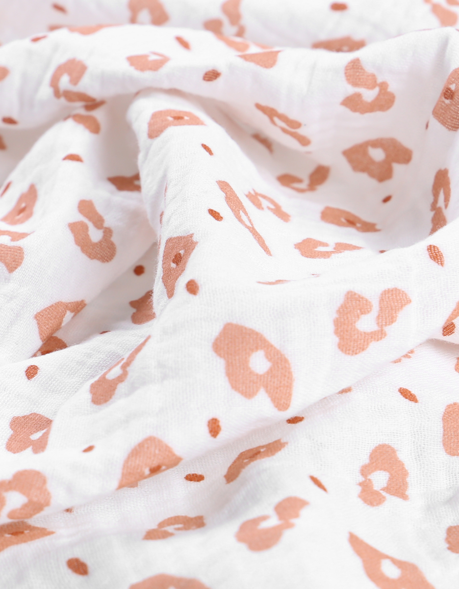 Set with 3 cotton muslin swaddles, white/terracotta