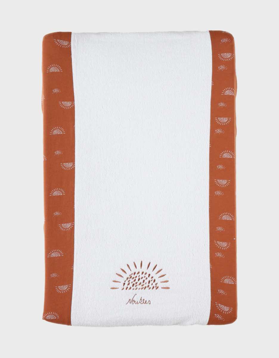 Changing pad with elasticated terry cover, off-white/caramel