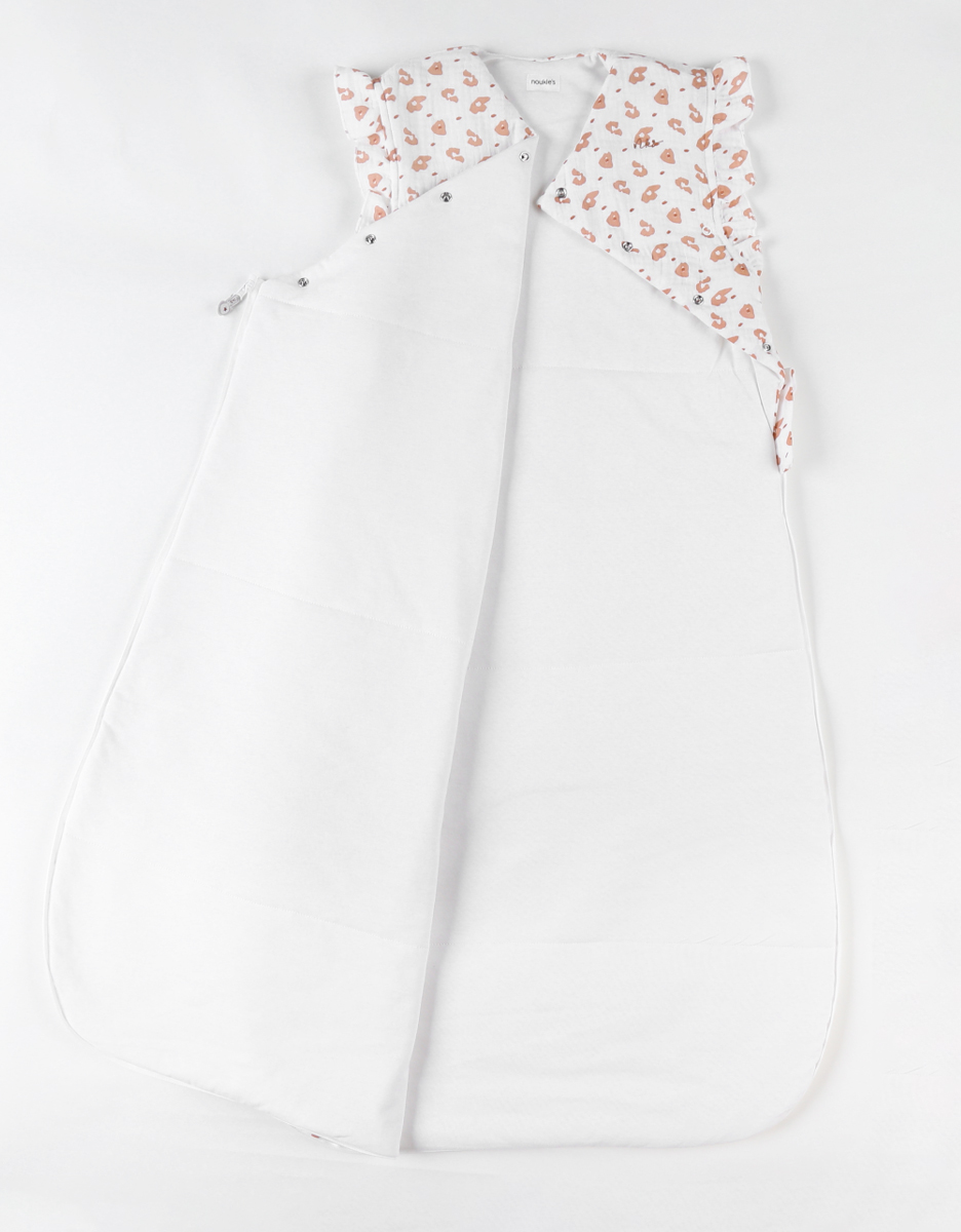 Padded muslin leopard print 100 cm sleeping bag, off-white/terracotta