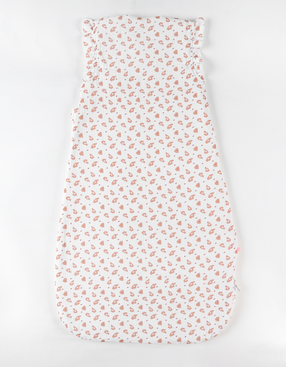 Padded muslin leopard print 100 cm sleeping bag, off-white/terracotta