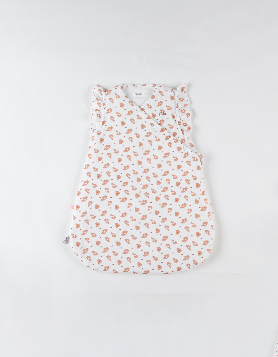 Padded muslin leopard print 50 cm sleeping bag, off-white/terracotta