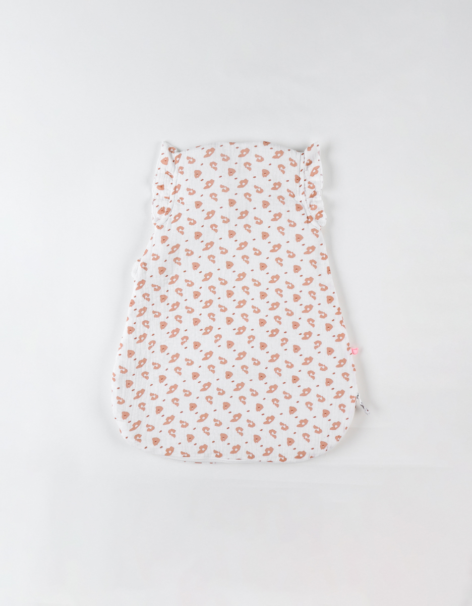 Padded muslin leopard print 50 cm sleeping bag, off-white/terracotta