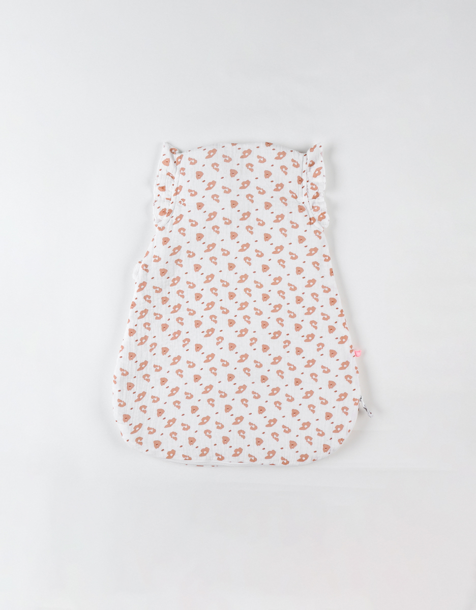 Padded muslin leopard print 50 cm sleeping bag, off-white/terracotta