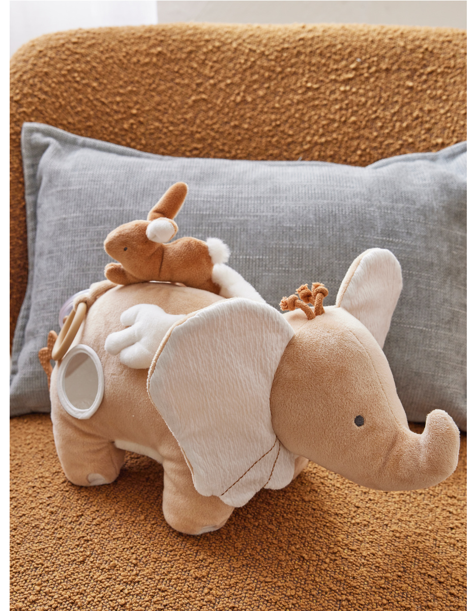 Veloudoux and muslin Babou activity soft toy, caramel