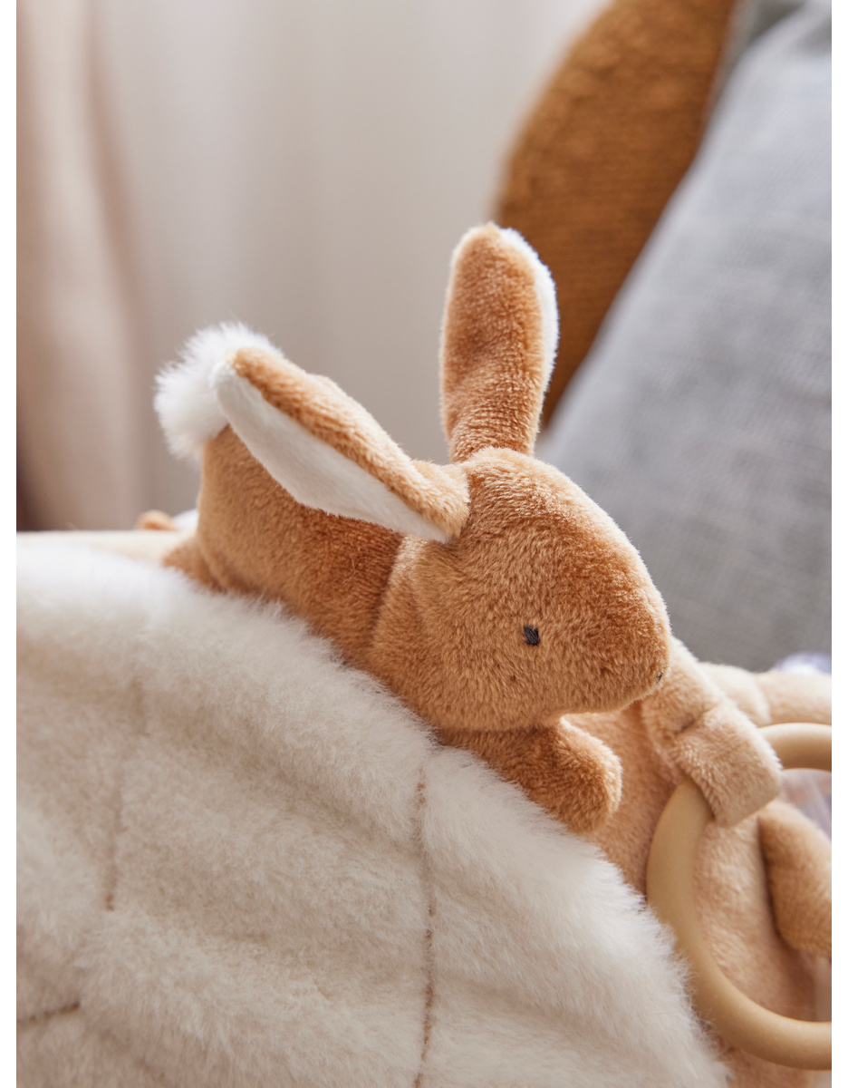 Veloudoux and muslin Babou activity soft toy, caramel