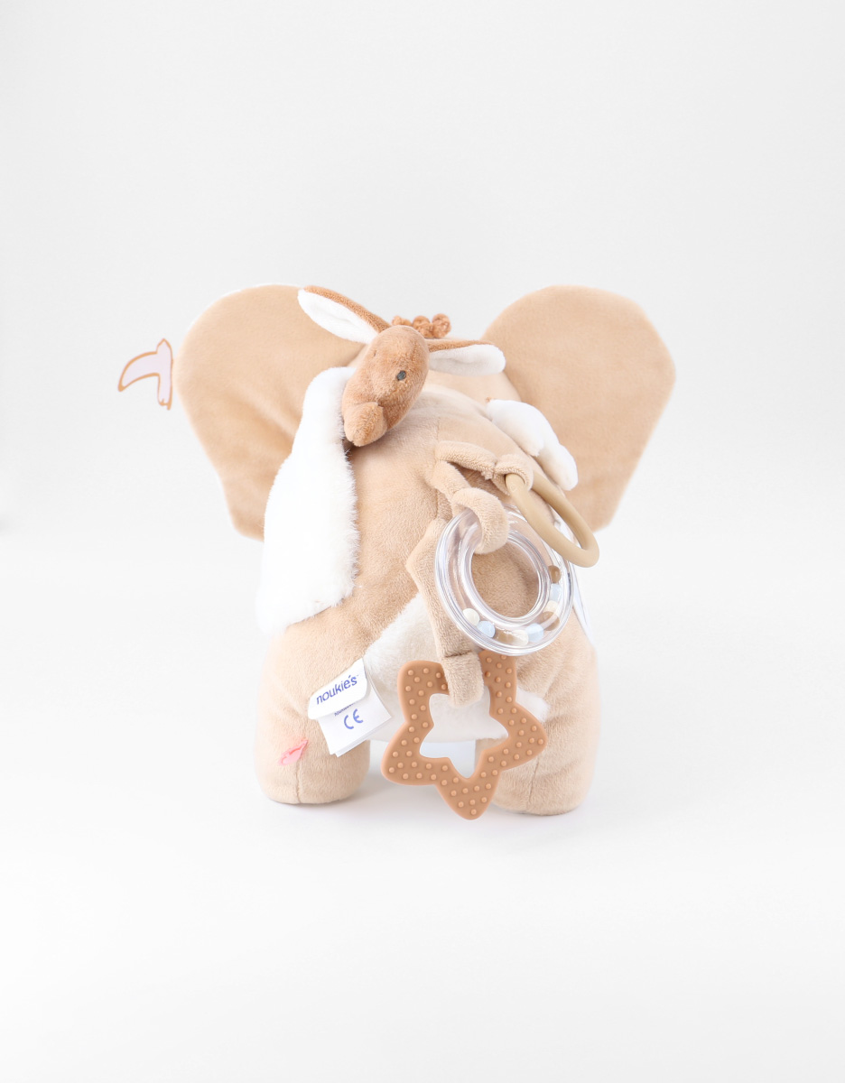 Veloudoux and muslin Babou activity soft toy, caramel