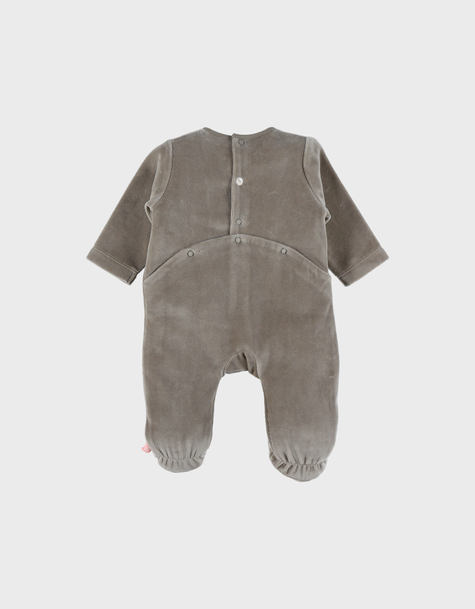 Baby pyjama van kaki velours met zebra
