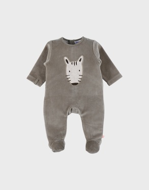 Baby pyjama van kaki velours met zebra
