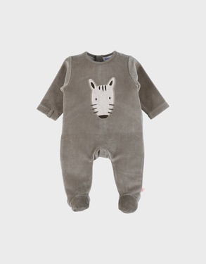 Baby pyjama van kaki velours met zebra
