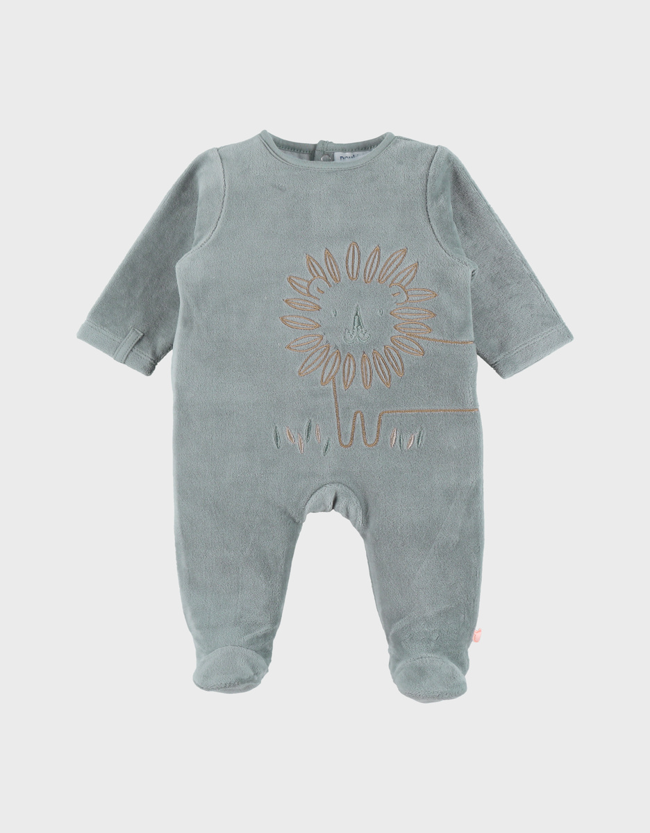 Green velour pyjama with embroidered lion

