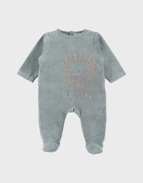 Green velour pyjama with embroidered lion
