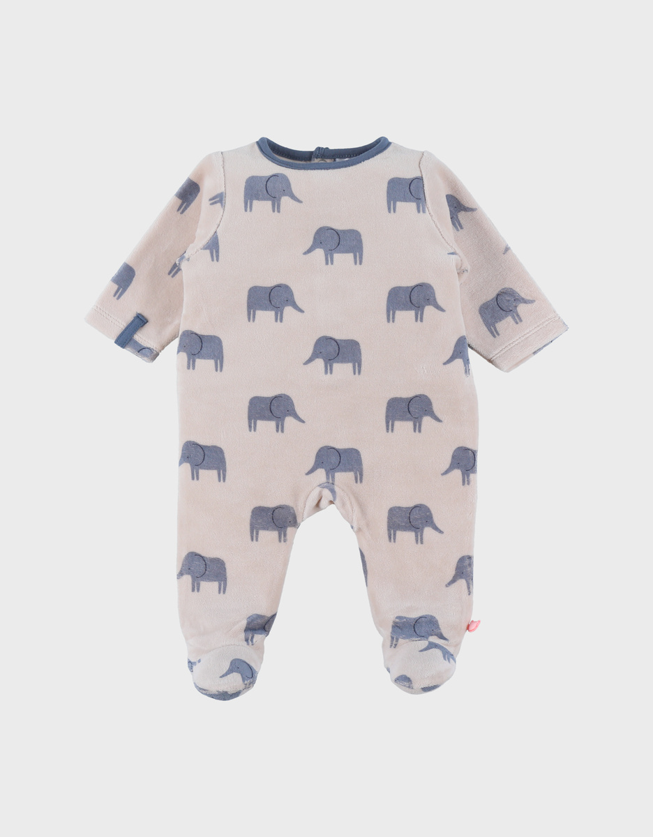Beige velours pyjama met Bali olifantprint
