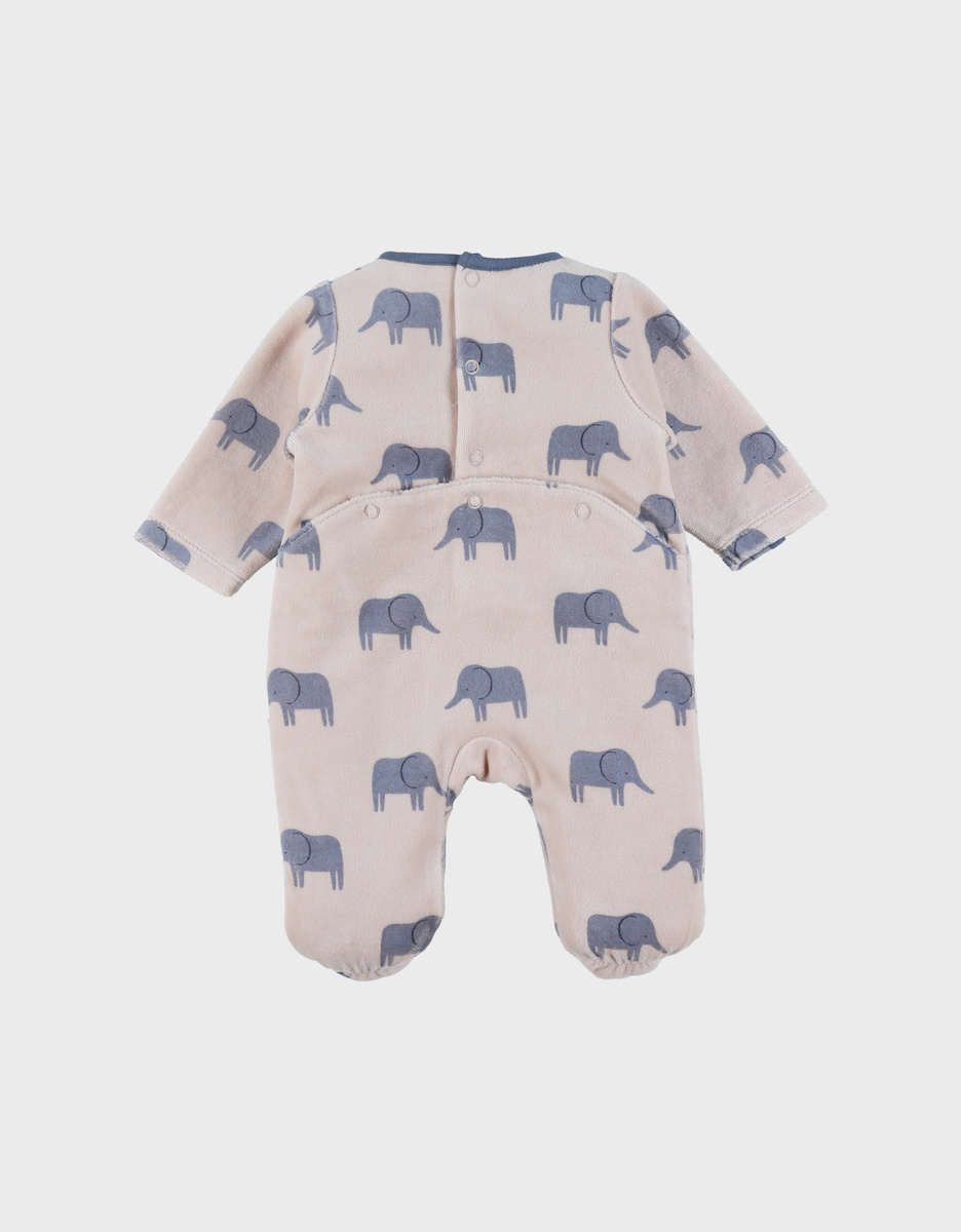 Beige velours pyjama met Bali olifantprint
