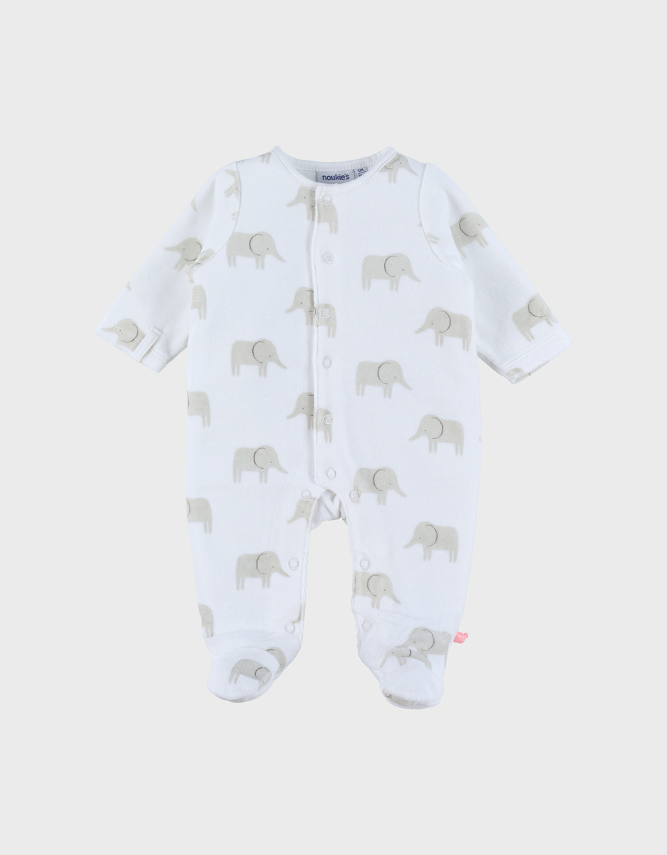 Witte velours pyjama met Bali olifantprint
