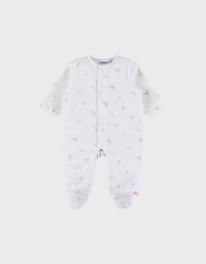 Ivoorkleurige babypyjama met zeehondenprint in fluweel
