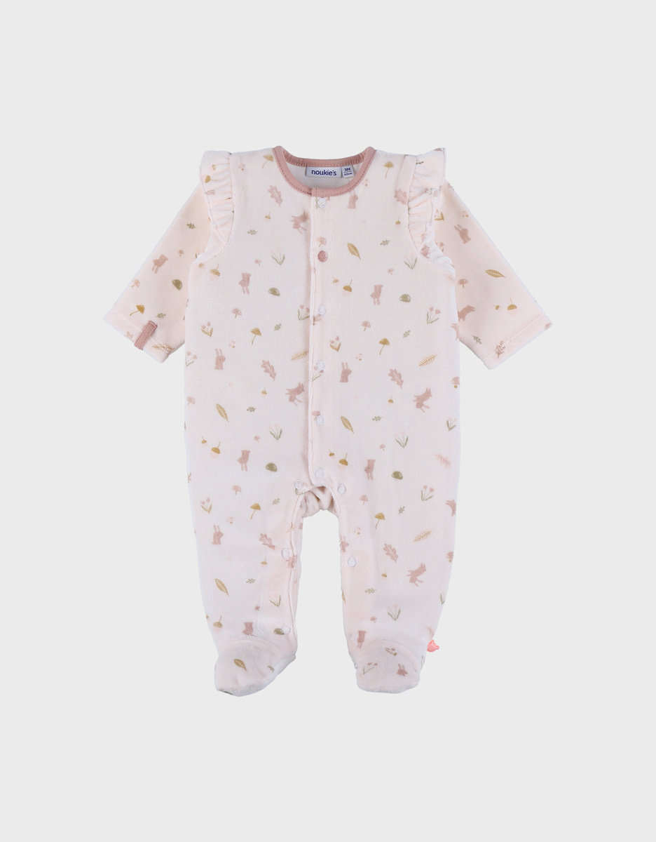 Roze velours pyjama met ruches
