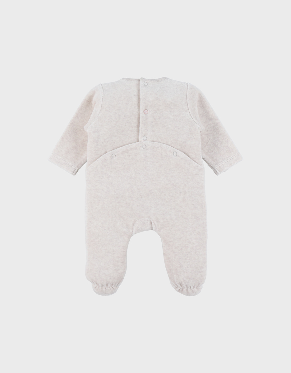 Baby pyjama van velours met beige katje
