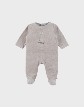 Baby pyjama van beige velours met konijntje
