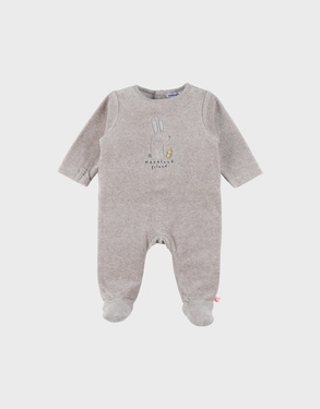 Baby pyjama van beige velours met konijntje
