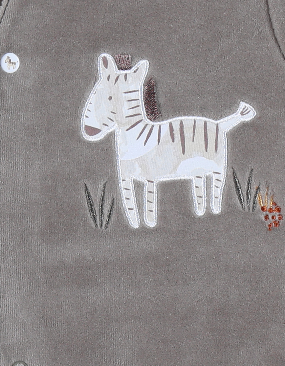 Kaki babypyjama met zebraborduursel in fluweel
