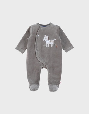 Kaki babypyjama met zebraborduursel in fluweel
