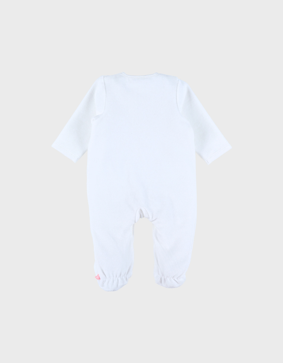 Witte ribfluwelen baby pyjama met konijnenborduursel
