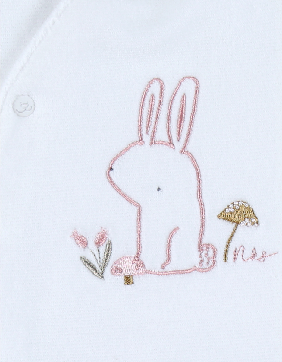 Witte ribfluwelen baby pyjama met konijnenborduursel
