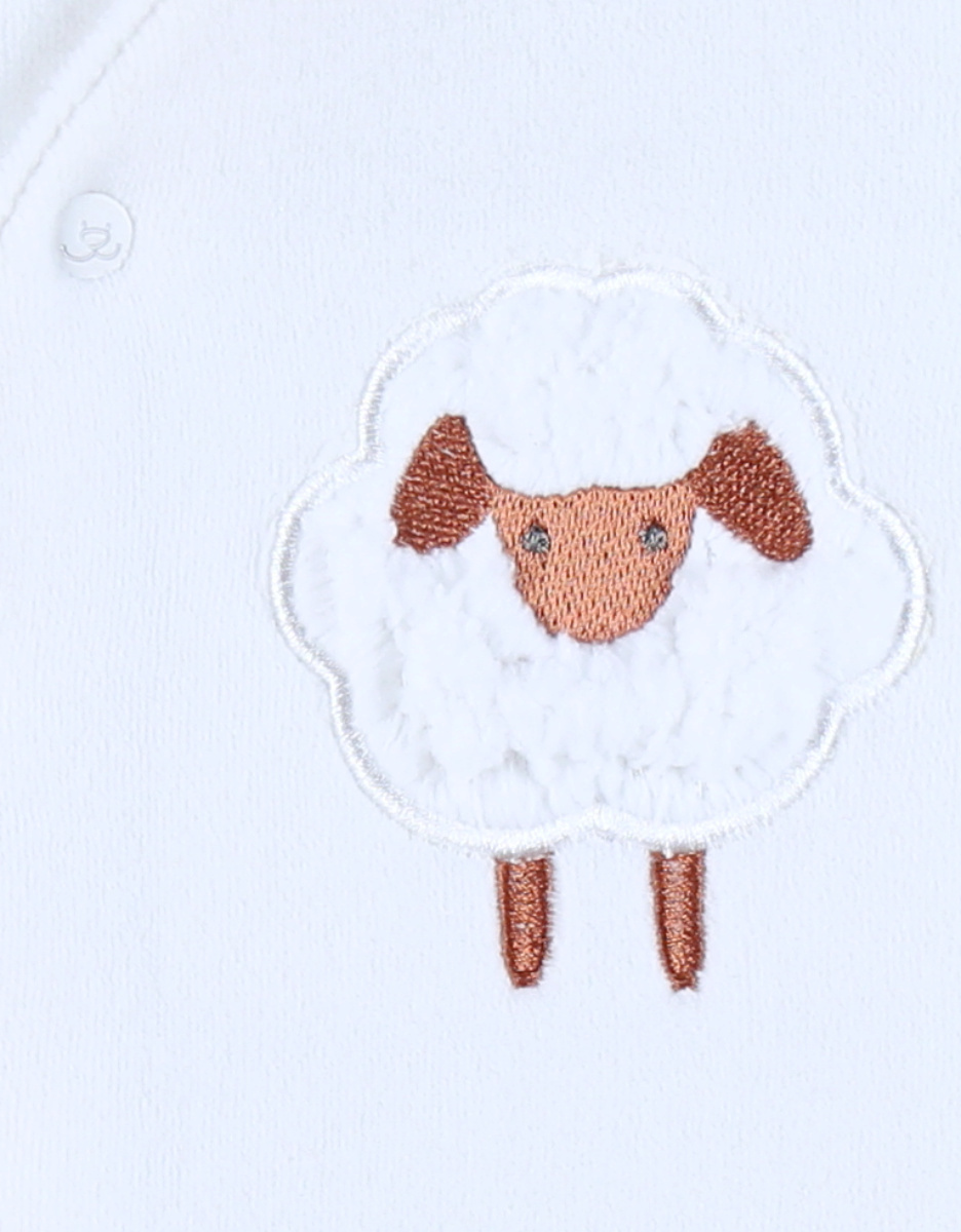 Witte babypyjama met schapenborduursel in fluweel
