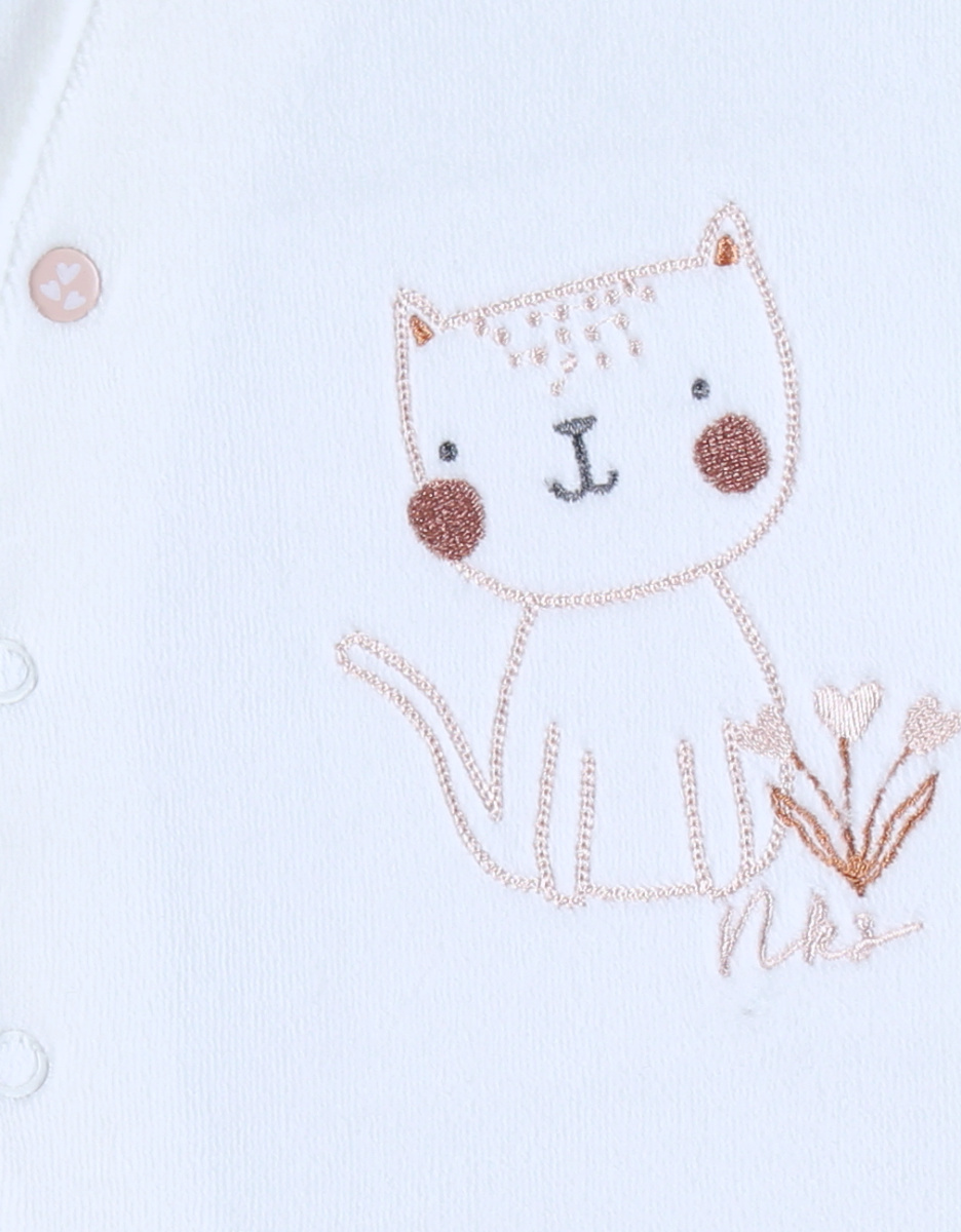 Velours baby pyjama met kattenborduursel

