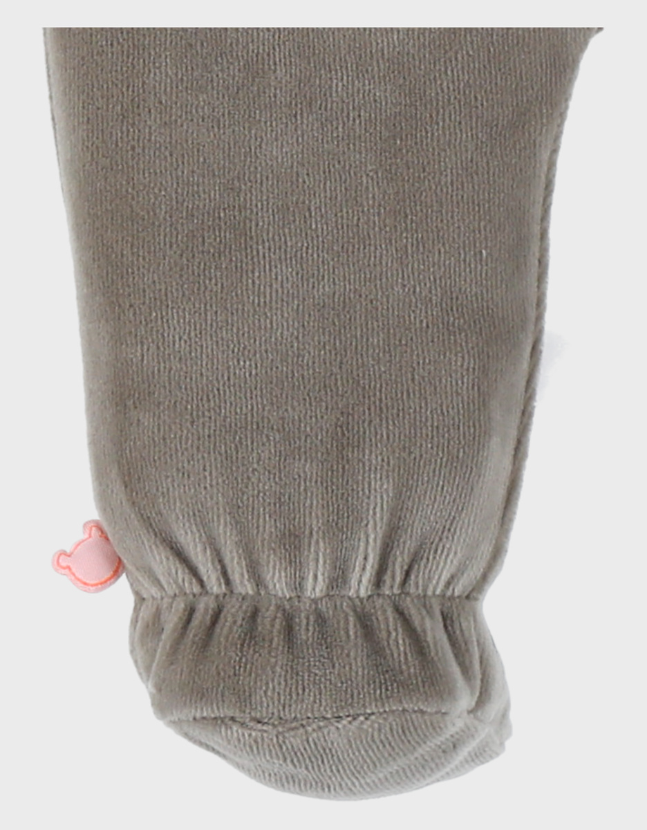 Baby khaki velour sleepsuit with zebra detail
