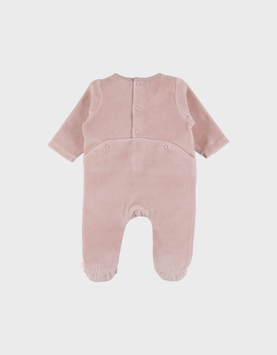 Baby velour sleepsuit with pink bunny detail
