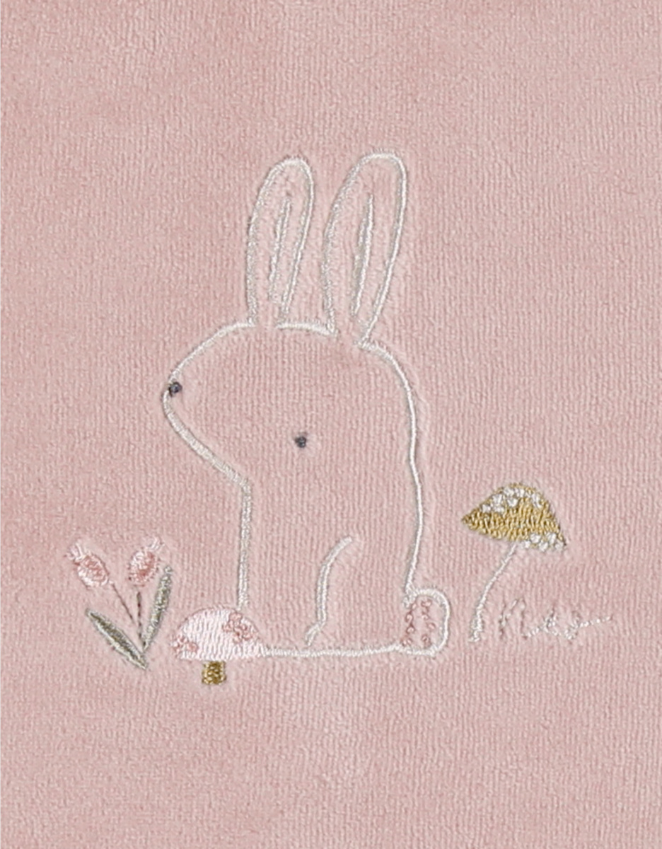 Baby velour sleepsuit with pink bunny detail

