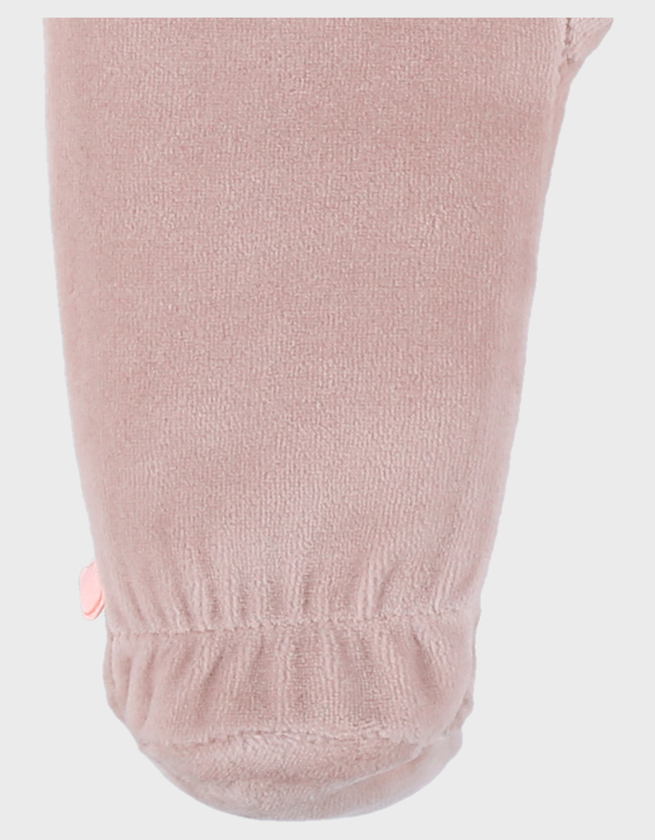 Baby velour sleepsuit with pink bunny detail
