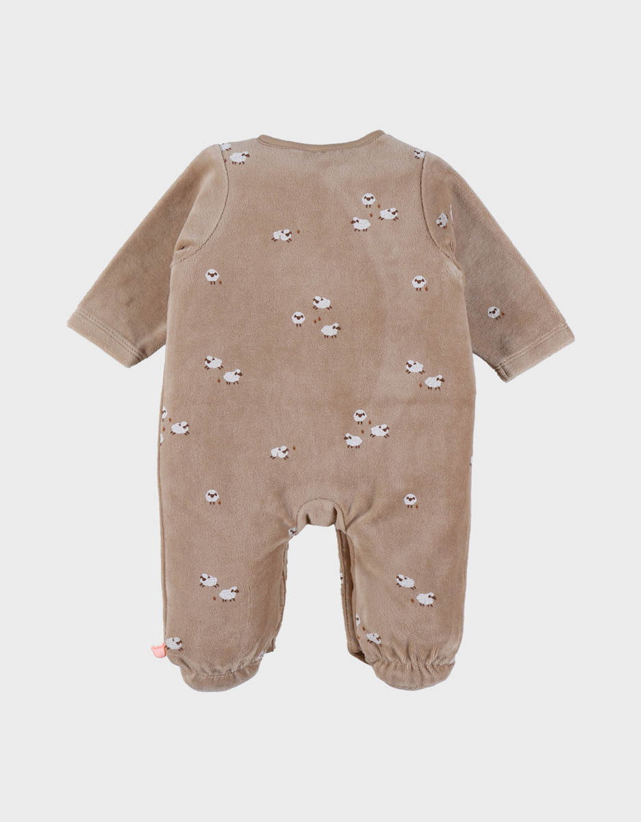 Bruine babypyjama met schapenborduursel in fluweel
