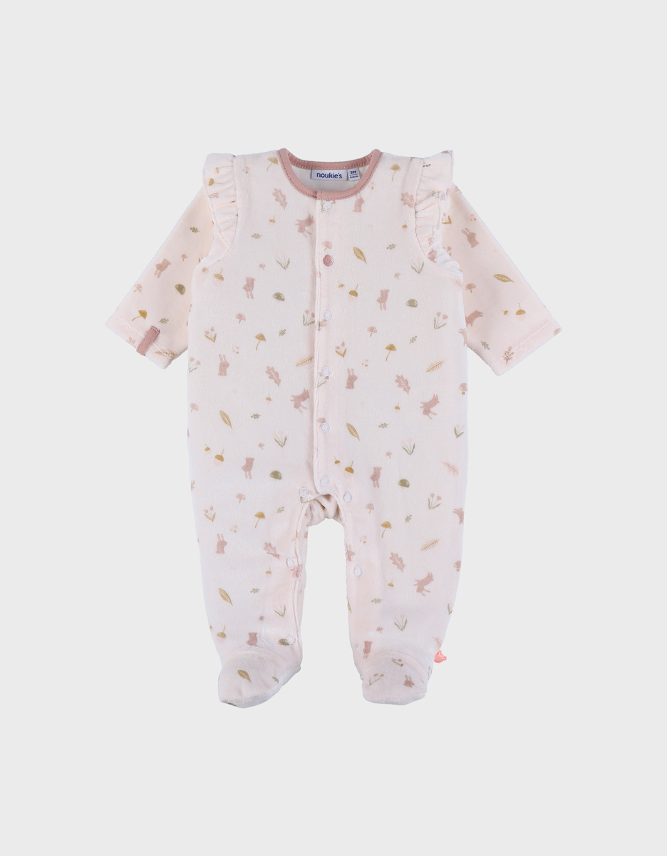 Light pink velour sleepsuit with ruffles
