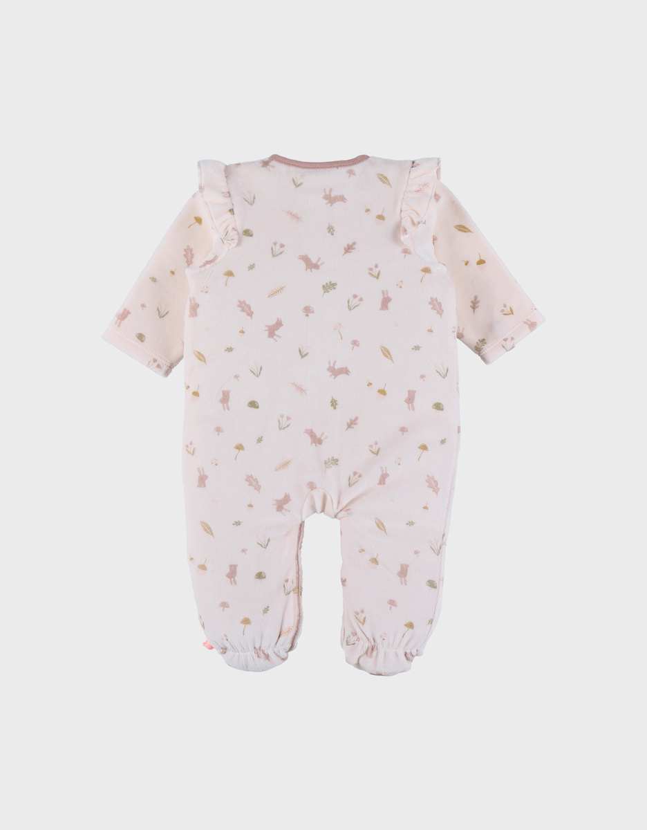 Light pink velour sleepsuit with ruffles
