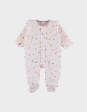 Light pink velour sleepsuit with ruffles
