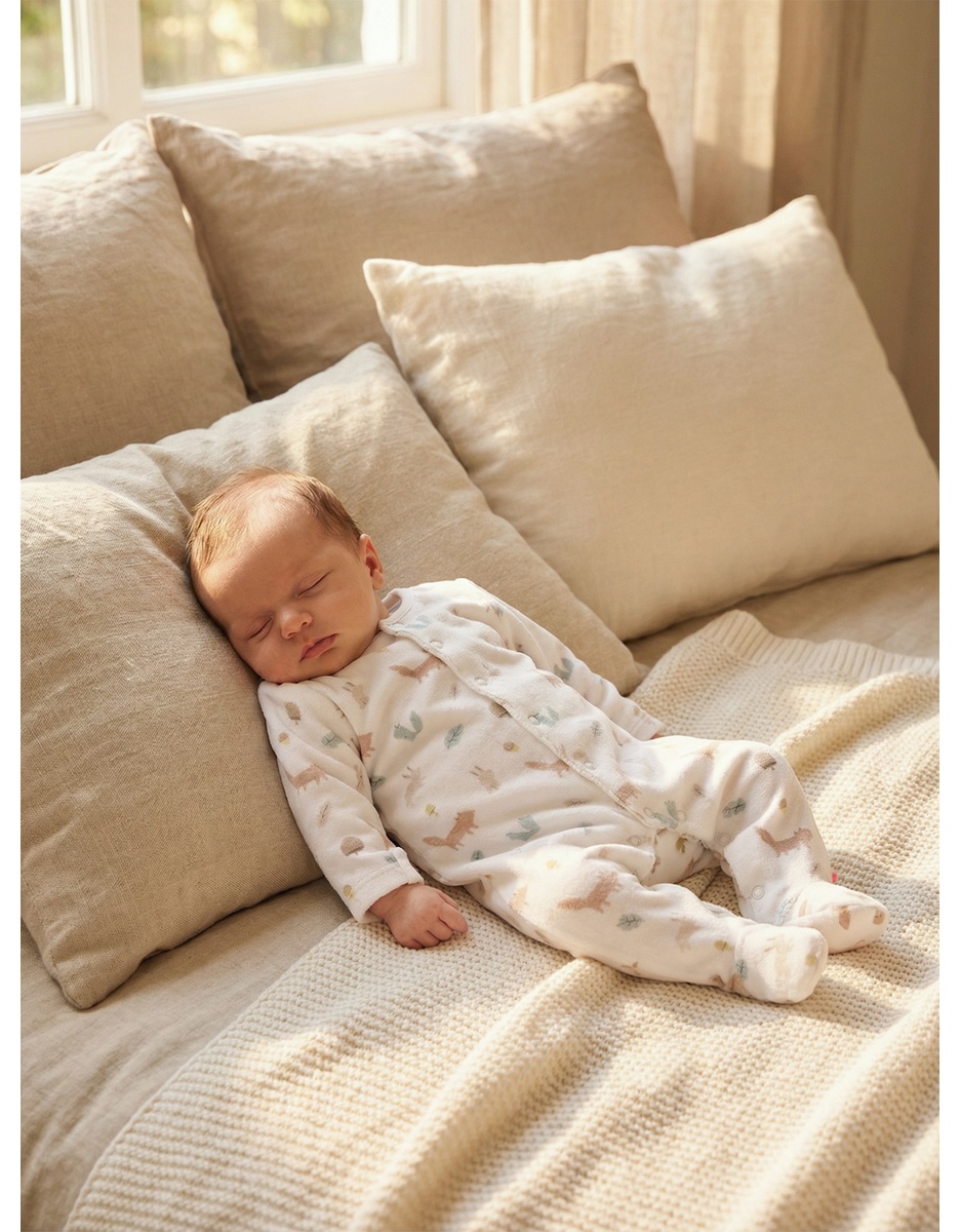 Baby pyjama with white velvet pattern
