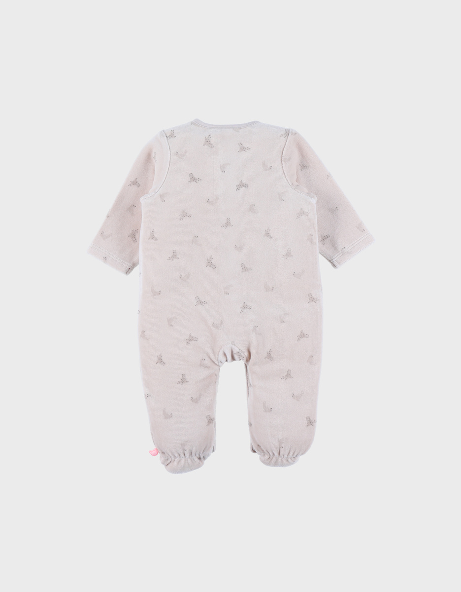 Ivory baby pyjama with seal print in velvet
