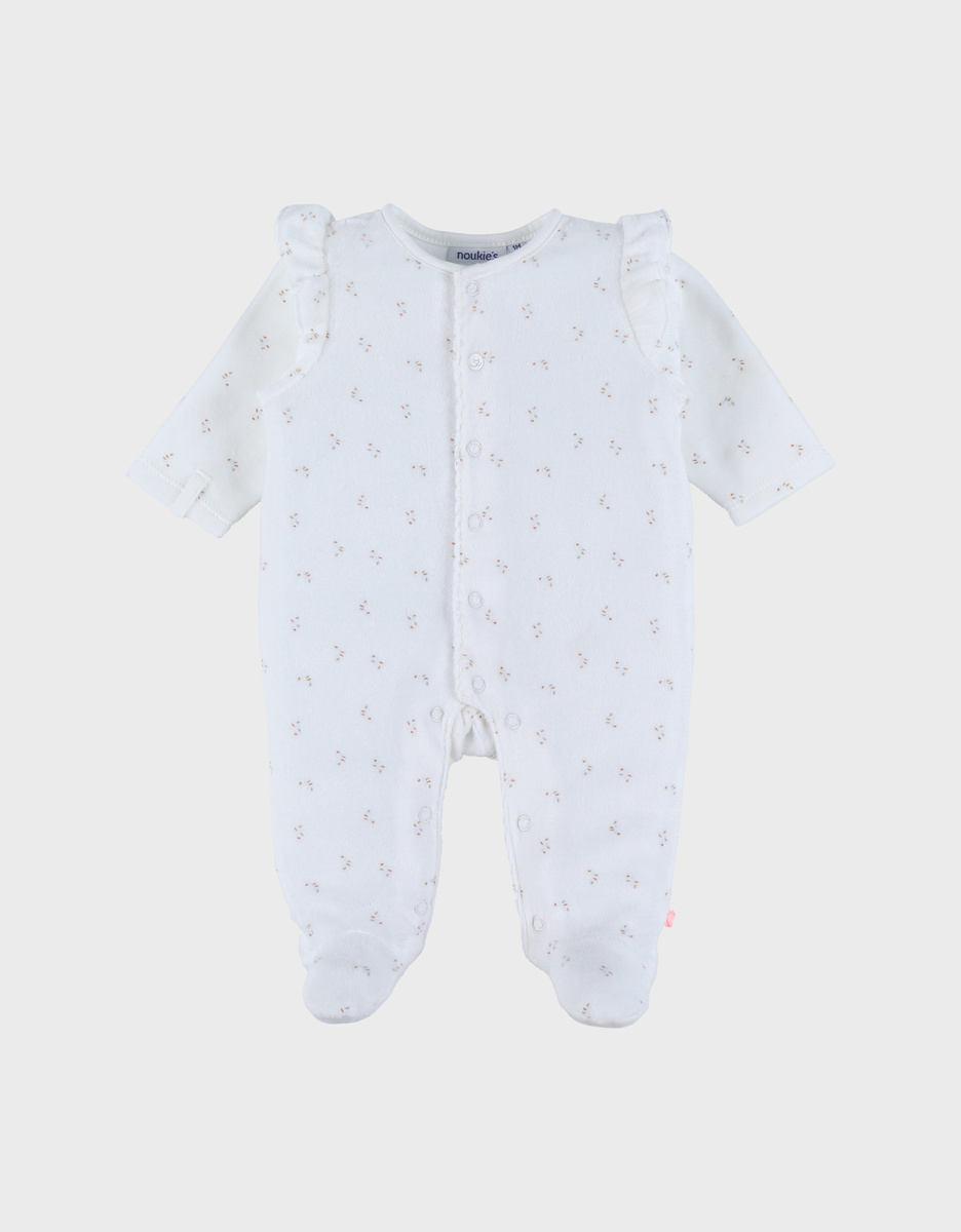 White velour sleepsuit with ruffles