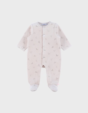 Ivory baby pyjama with seal print in velvet
