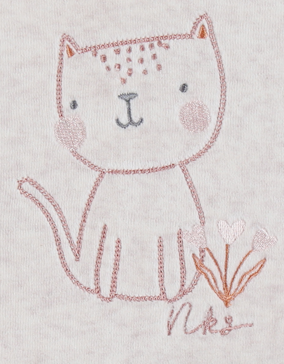 Baby velour sleepsuit with beige cat detail
