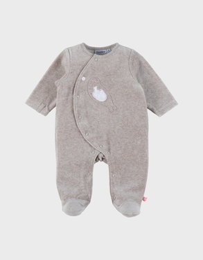 Beige baby pyjama with seal embroidery in velvet

